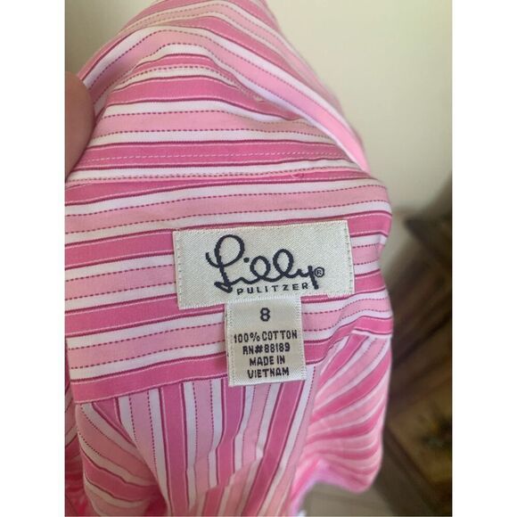 Lilly Pulitzer Pink White Cotton Striped Button Long Sleeve - Picture 5 of 10